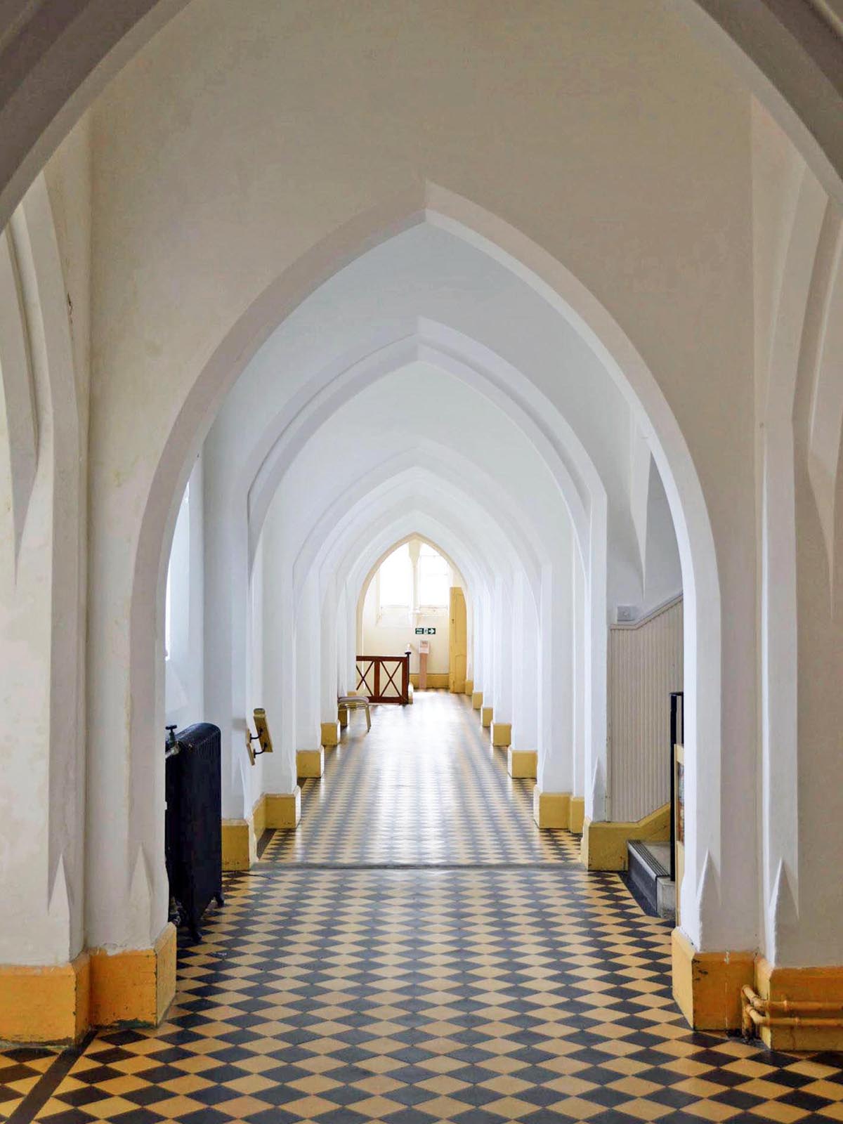 Internal cloister with Victorian tiling