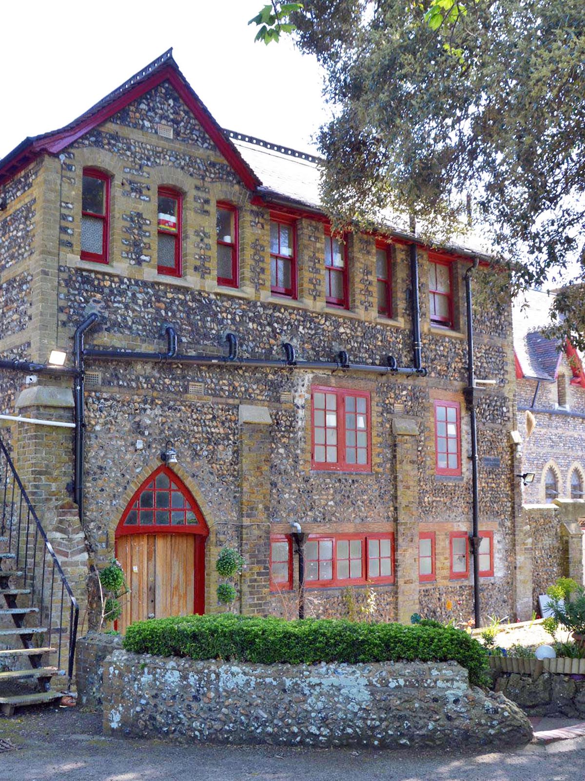 North entrance with pointed arch door