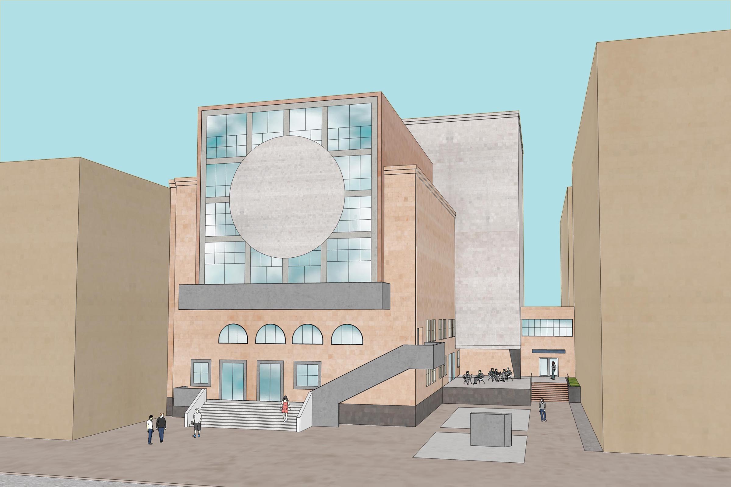 New facade facing Vernissage Park